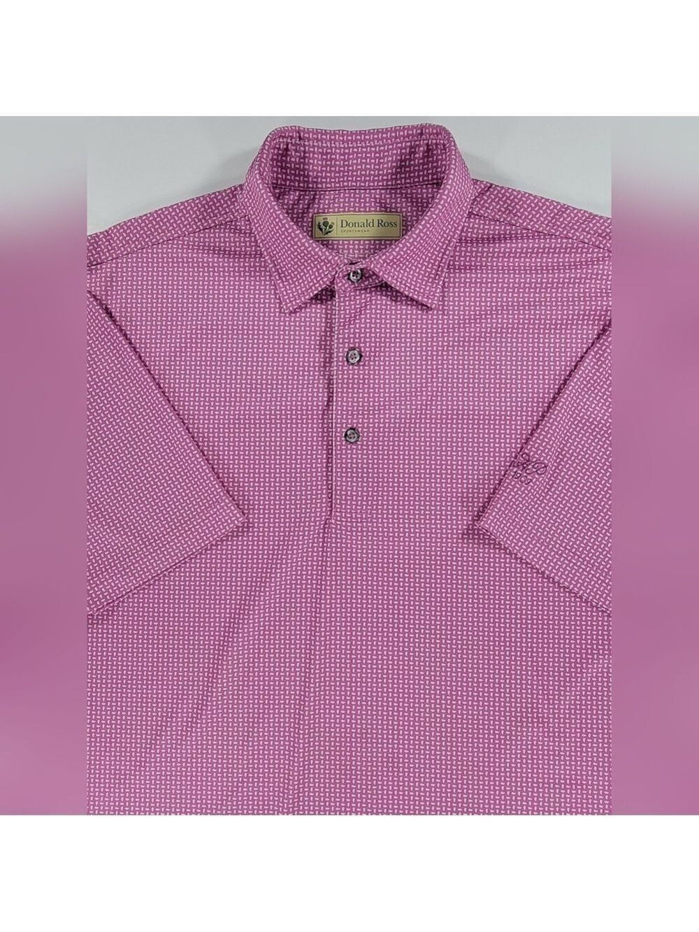 Donald Ross Sportswear Mens Polo Shirt Large Purple Print Hyde Park Golf Stretch